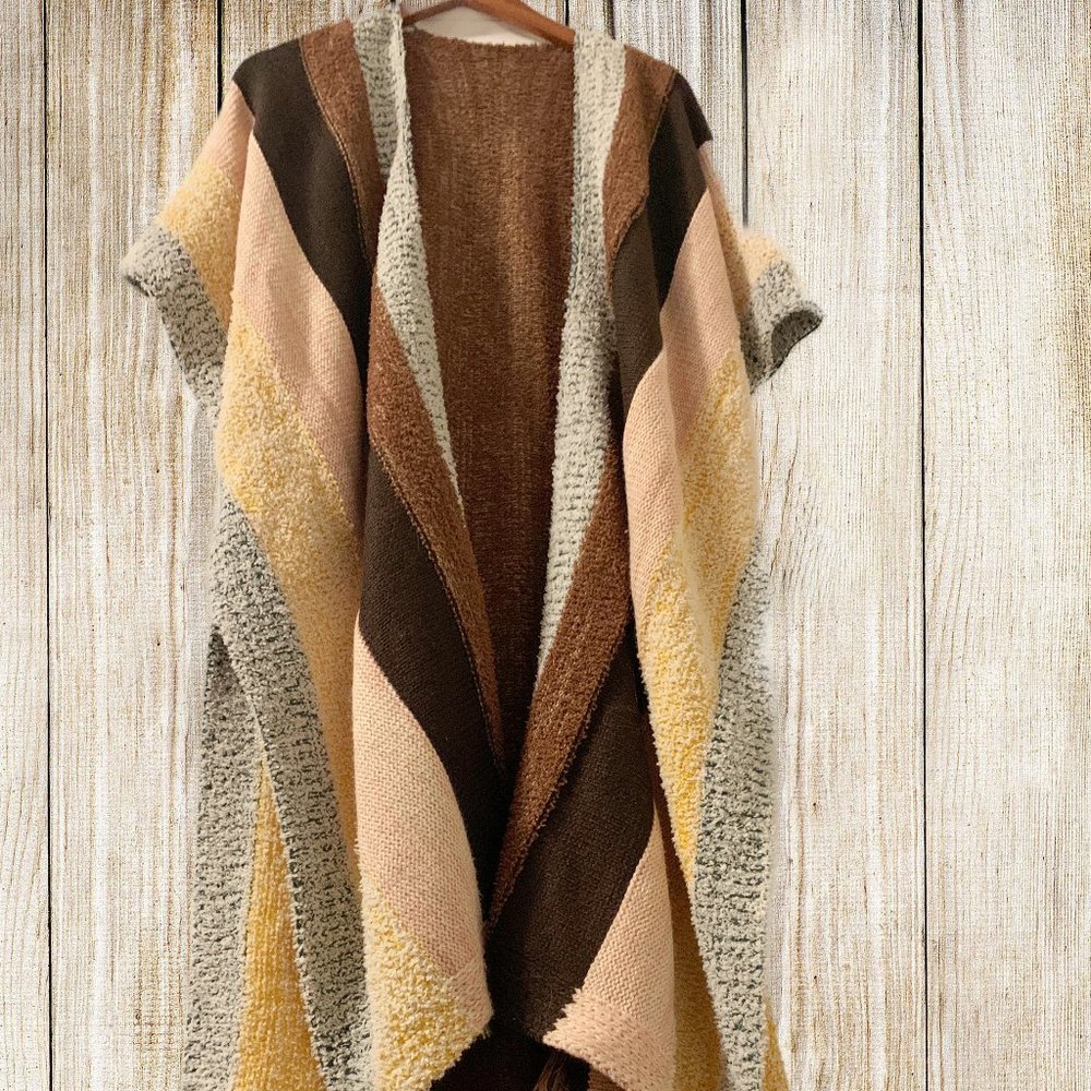Multi Color Striped Tassel Poncho